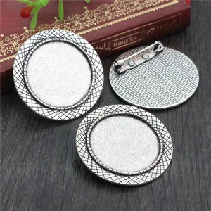 Antique silver 30mm round brooch base tray with mesh edge for DIY jewelry making