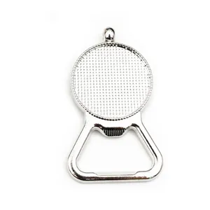 Zinc Alloy DIY Bottle Opener Pendant Tray Base Round Cabochon Setting For Keychain Jewelry Making Crafting Accessories