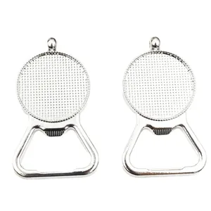 Polished silver alloy beer bottle opener DIY pendant base with 25mm 30mm round trays
