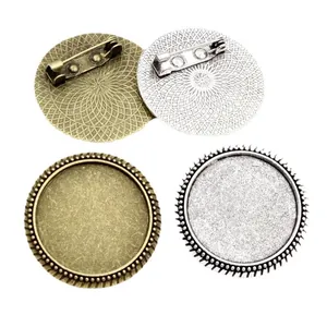 DIY round 25mm brooch base with beaded edge in antique bronze and silver alloy
