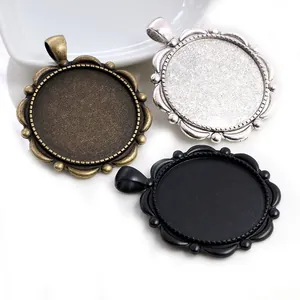 Set of 30mm round alloy pendant bases in bronze, silver, and black for DIY jewelry making