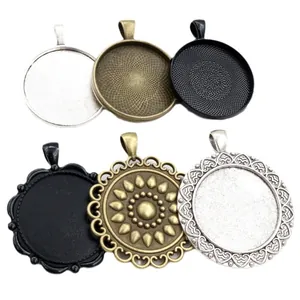 30mm round alloy pendant trays in silver bronze and black finishes for DIY jewelry making