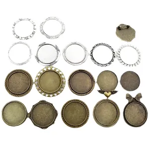 DIY jewelry brooch base settings in antique bronze and silver with intricate lace patterns