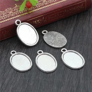 Five-piece set of oval alloy cabochon settings in antique silver for DIY jewelry crafts