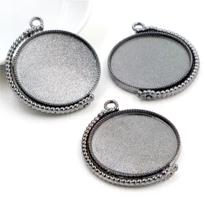 Lot de 3 supports de pendentif rotatifs 30mm noir fusil avec cadre perlé pour bijoux DIY
