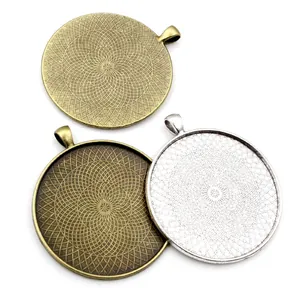 Tres bases de colgante circulares en bronce oro y plata para creación de joyería DIY