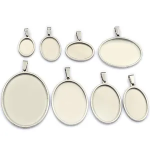 Oval stainless steel pendant trays in various sizes for jewelry making and DIY settings