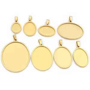 Golden oval stainless steel bezel trays for DIY jewelry making in multiple sizes