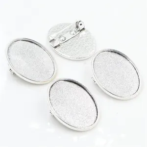 Oval silver alloy brooch base with safety pin for DIY jewelry making accessories