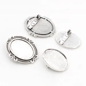Vintage Antique Silver Oval Alloy Brooch Base DIY Jewelry Making Findings Baroque Style Setting With Safety Pin Back