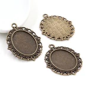 Antique bronze 18x25mm oval alloy pendant base tray for DIY jewelry making