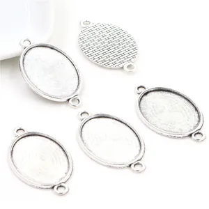 Lot de 5 supports de pendentifs ovales en alliage argenté vintage avec doubles anneaux
