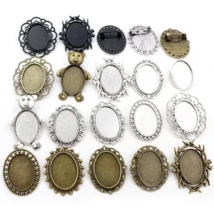 Vintage Zinc Alloy Oval Brooch Pendant Base Hollow Filigree Setting Tray DIY Handmade Time Gem Jewelry Making Findings