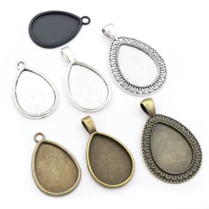Vintage Alloy Water Drop Teardrop Pendant Base Trays 18x25mm Inner Size Setting For DIY Jewelry Making Time Gem Findings Handcraft Accessory