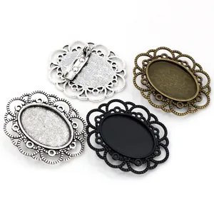 Four colors of 18x25mm oval lace brooch base trays for DIY jewelry making accessories.