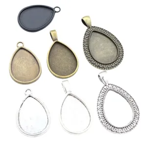 Tear drop alloy pendant base settings in multiple metallic colors for DIY jewelry making