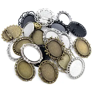 Oval antique alloy brooch base trays in silver and gold for DIY jewelry making