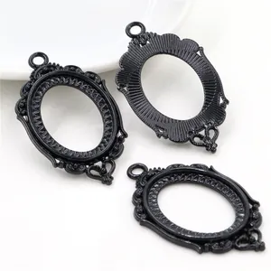 Supports de pendentifs ovales 18x25mm noirs vintage en alliage pour création de bijoux