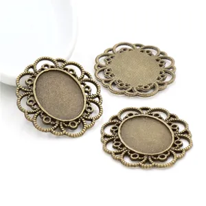 Three antique bronze 18x25mm oval cabochon settings with lace edge for DIY jewelry