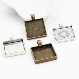 Bases de Bandeja de Pendiente Cuadradas de Aleación para la Fabricación de Joyas DIY Bronce Antiguo Plateado Patrón de Mandala Ajustes de Cabujón Geométricos Estilo Retro