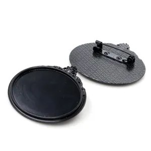 Retro schwarze ovale Brosche Basis 30x40mm mit Vintage-Blumenrand für DIY-Schmuck