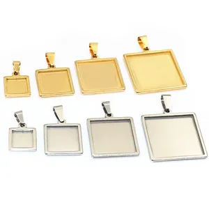 Supports de Pendentif Carrés en Acier Inoxydable pour Création de Bijoux Or Argent Base Vierge Cameo Accessoires DIY