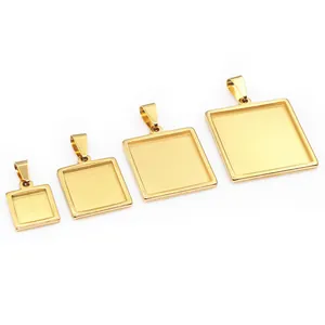 Supports de pendentif carrés en acier inoxydable doré pour bijoux DIY, 4 tailles