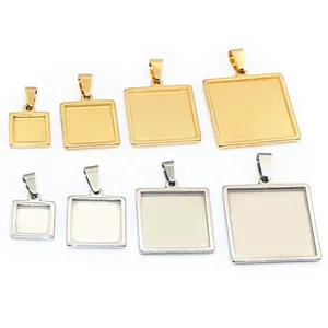 Supports de pendentif carrés en acier inoxydable doré et argenté pour bijoux DIY
