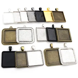 Square Zinc Alloy Pendant Tray Settings Bezel Base For DIY Jewelry Making Vintage Antique Bronze Gold Silver Black Metal Cabochon Pendant Charms Accessories