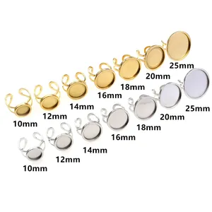DIY verstelbare ringen van roestvrij staal goud en zilver, 10-25mm cabochon basis