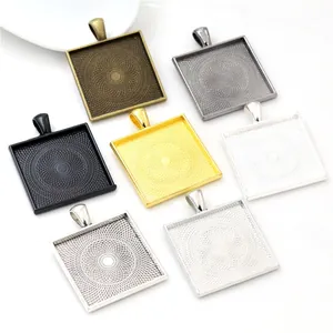 Square alloy pendant trays in seven metallic colors for DIY jewelry making accessories