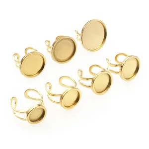 Set van 7 gouden roestvrijstalen verstelbare ringen voor DIY sieraden en edelsteenzettingen
