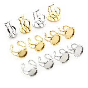 Roestvrijstalen Verstelbare Ring Bases Ronde Cabochon Tray DIY Sieraden Maken Benodigdheden Goud Zilver Kleur
