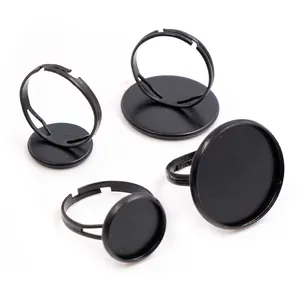 Adjustable black alloy bezel ring bases in multiple sizes for DIY gemstone settings