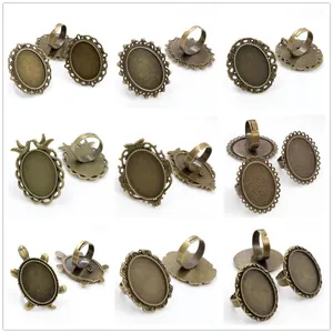 Set of antique bronze oval ring bases with adjustable bands for DIY jewelry making