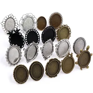 Adjustable oval ring bases for DIY jewelry making in various vintage metal finishes