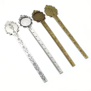 Vintage 10cm ruler bookmarks with 20mm cabochon settings in silver and bronze alloy