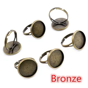 Adjustable bronze DIY ring base settings with round flat blanks for jewelry making