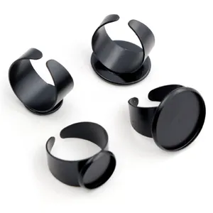 Detail of adjustable black metal ring bases for DIY jewelry making and gemstone settings