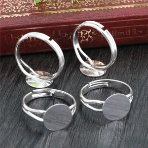 Verstellbare Kupfer Ringrohlinge Mit Rundem Flachem Boden Silber Farbe DIY Schmuckherstellung Zubehör Für Damen Retro