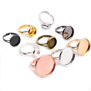 Adjustable Iron Ring Base Bezel Settings With Round Flat Tray For DIY Jewelry Making Vintage Handmade Metal Components