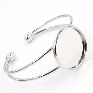 Silver plated copper bracelet bezel setting with double-wire open design for DIY crafts