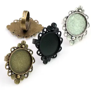 Retro Zinklegierung Runde Ringbasis Tablett Für DIY Schmuckherstellung Cabochon Einstellungen Verstellbarer Offener Ring