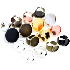 Adjustable DIY Round Ring Base Settings Iron Flat Bezel Tray For Jewelry Making Antique Bronze Silver Gold Findings