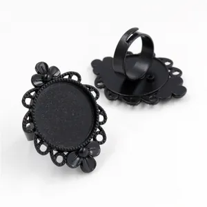 Vintage schwarze Ringfassung aus Legierung mit verstellbarer Schiene für DIY-Schmuck