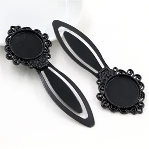Marcapáginas vintage de aleación negra con base redonda de 20mm y borde floral DIY