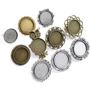 Vintage DIY alloy ring base settings in antique silver and bronze for 20mm gems
