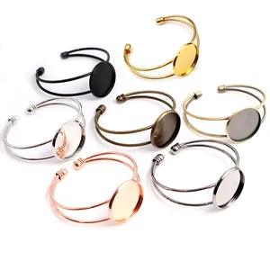 Vintage Copper Open Cuff Bracelet Bezel Settings Round Blank Tray For DIY Jewelry Making Findings Components Crafting Base For Women