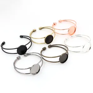 DIY jewelry 20mm round cabochon base open bangles in six different metallic colors