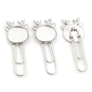 Silver reindeer paperclip bookmark with oval bezel tray for DIY jewelry projects